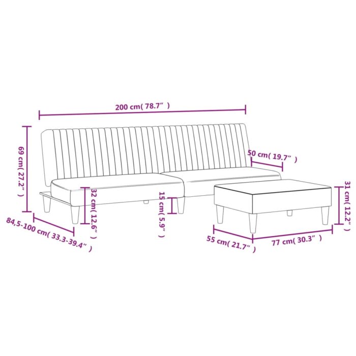 Ensemble de canapés 2 pcs vert foncé velours – Image 9