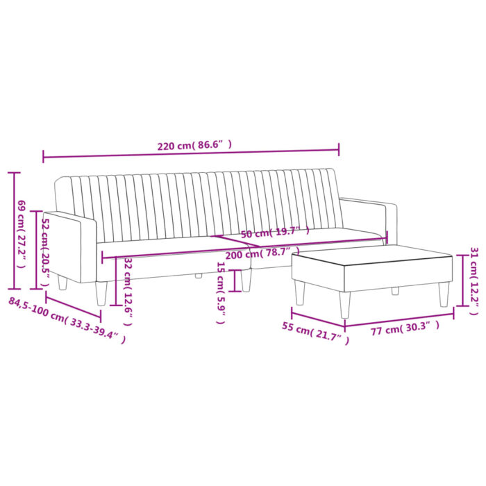 Ensemble de canapés 2 pcs noir velours – Image 9