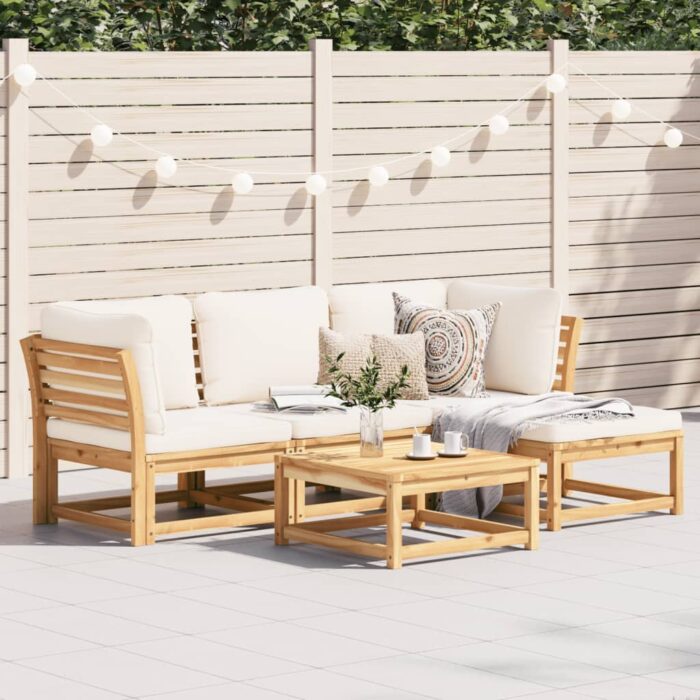 Salon de jardin avec coussins 5 pcs Bois d'acacia solide – Image 1