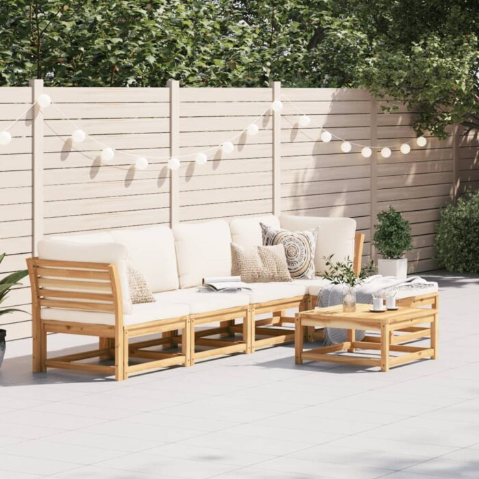 Salon de jardin 6 pcs avec coussins bois d'acacia solide – Image 1