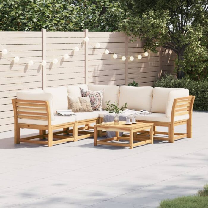 Salon de jardin 6 pcs avec coussins bois d'acacia solide – Image 1