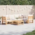 Salon de jardin 6 pcs avec coussins bois d'acacia solide