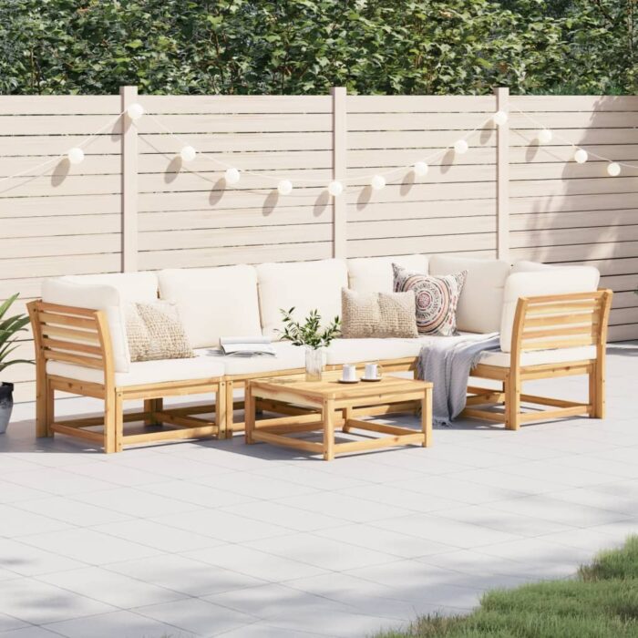 Salon de jardin 6 pcs avec coussins bois d'acacia solide – Image 1