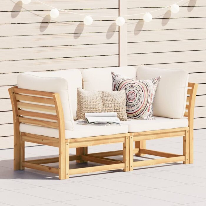 Canapé de jardin avec coussins 2 places bois massif d'acacia – Image 1
