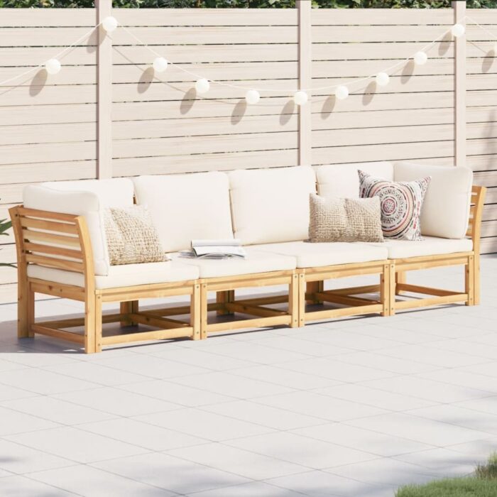 Salon de jardin 4 pcs avec coussins Bois d'acacia solide – Image 1