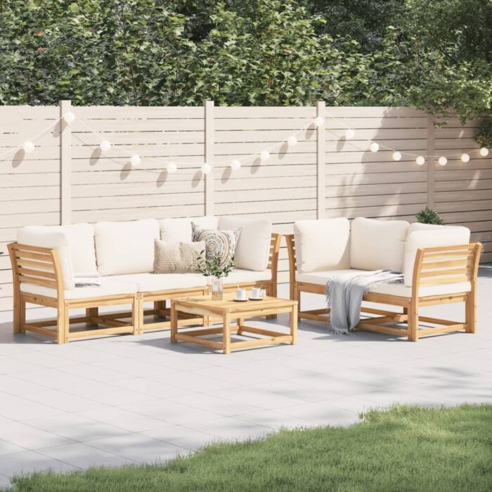 Salon de jardin 6 pcs avec coussins bois d'acacia solide – Image 1