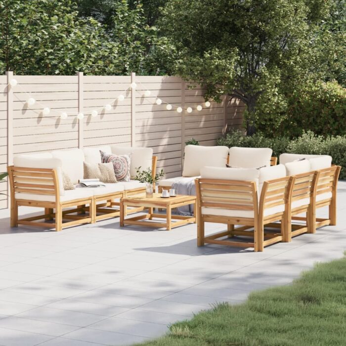 Salon de jardin avec coussins 9 pcs bois massif d'acacia – Image 1