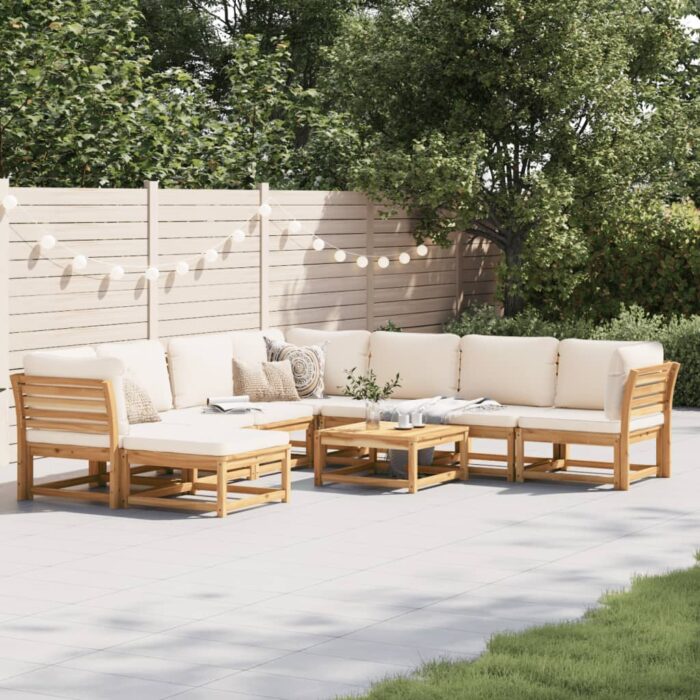 Salon de jardin avec coussins 9 pcs bois massif d'acacia – Image 1