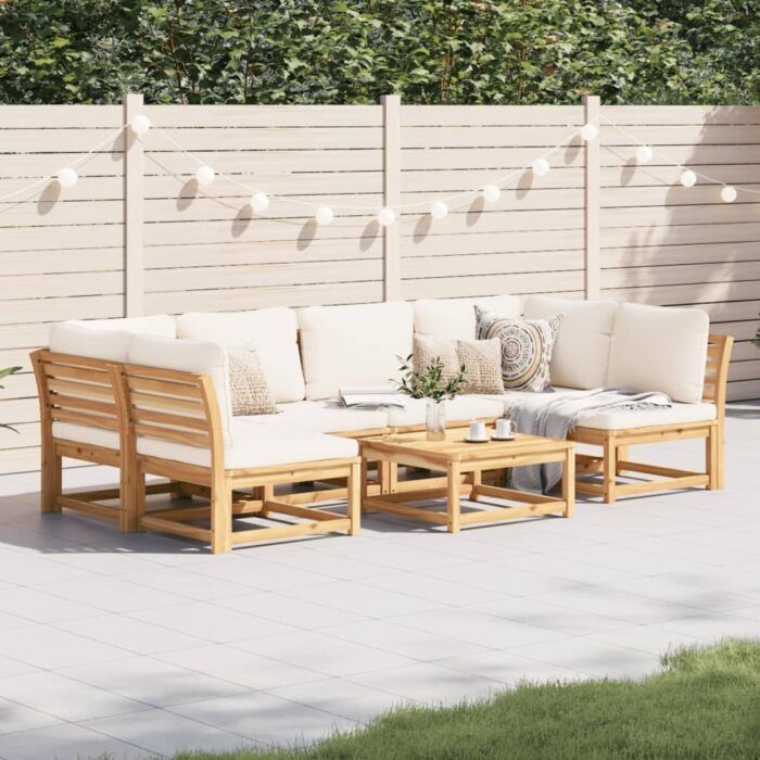 Salon de jardin avec coussins 7 pcs bois massif d'acacia – Image 1
