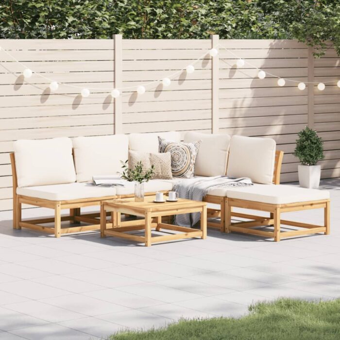 Salon de jardin 6 pcs avec coussins bois d'acacia solide – Image 1