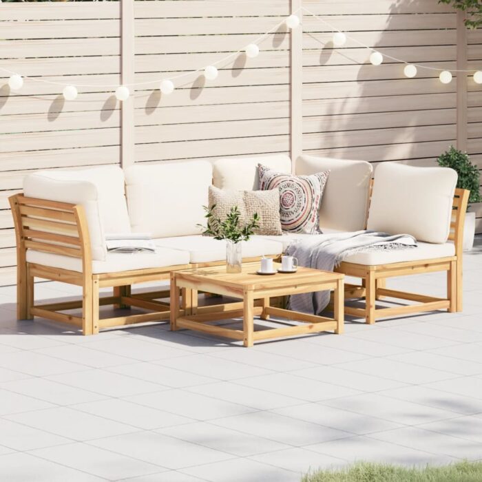 Salon de jardin avec coussins 5 pcs Bois d'acacia solide – Image 1