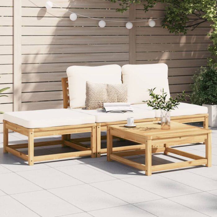 Salon de jardin 4 pcs avec coussins Bois d'acacia solide – Image 1