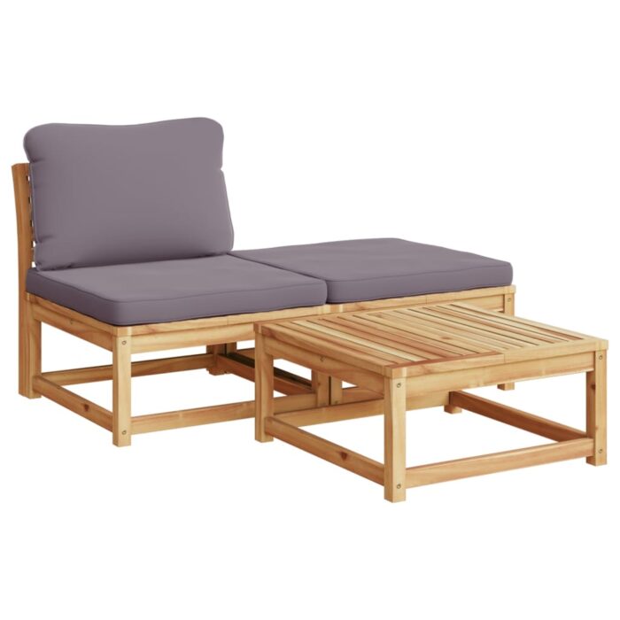 Salon de jardin 6 pcs avec coussins bois d'acacia solide – Image 2