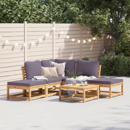 Salon de jardin 6 pcs avec coussins bois d'acacia solide