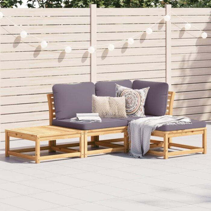 Salon de jardin 4 pcs avec coussins Bois d'acacia solide – Image 1