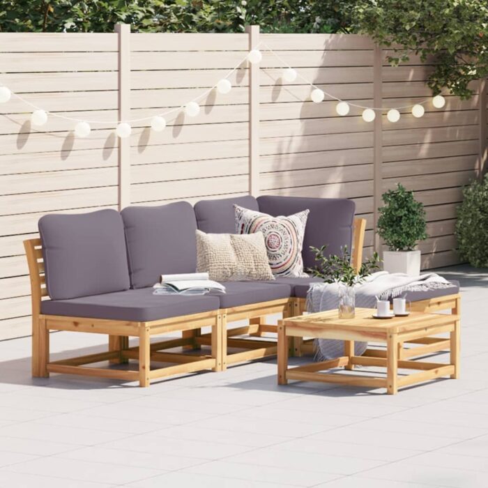 Salon de jardin avec coussins 5 pcs Bois d'acacia solide – Image 1