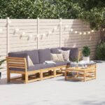 Salon de jardin 6 pcs avec coussins bois d'acacia solide