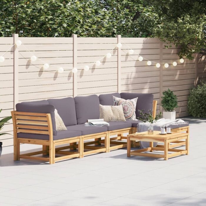 Salon de jardin 6 pcs avec coussins bois d'acacia solide – Image 1