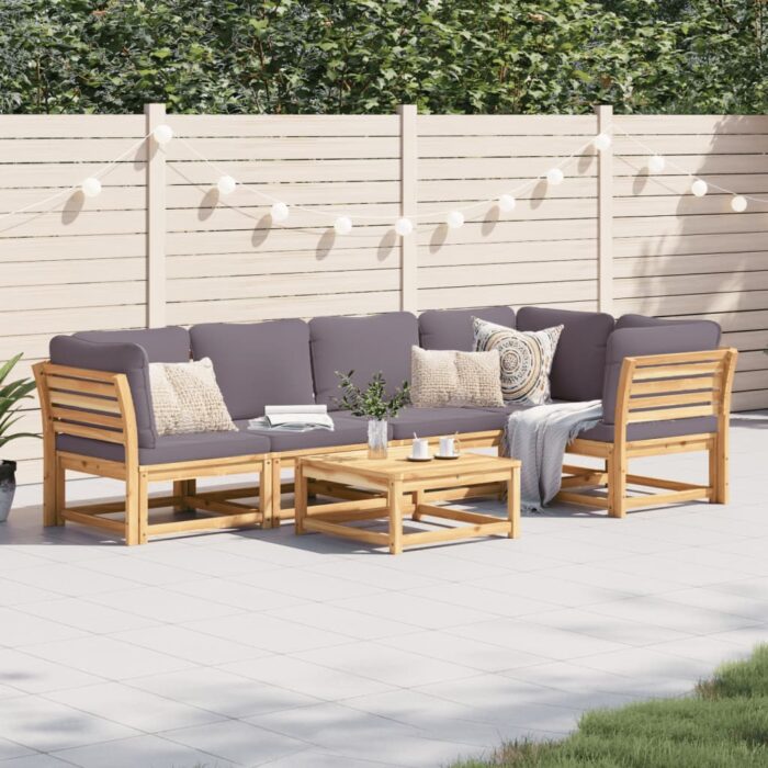 Salon de jardin 6 pcs avec coussins bois d'acacia solide – Image 1