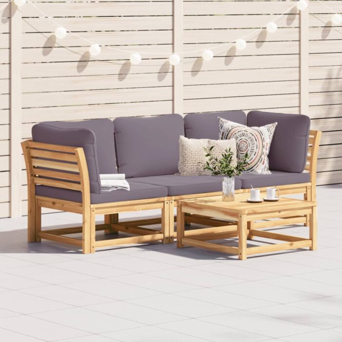 Salon de jardin 3 pcs avec coussins bois massif d'acacia – Image 1