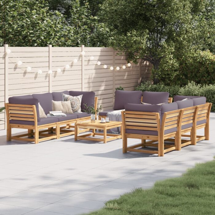 Salon de jardin avec coussins 9 pcs bois massif d'acacia – Image 1