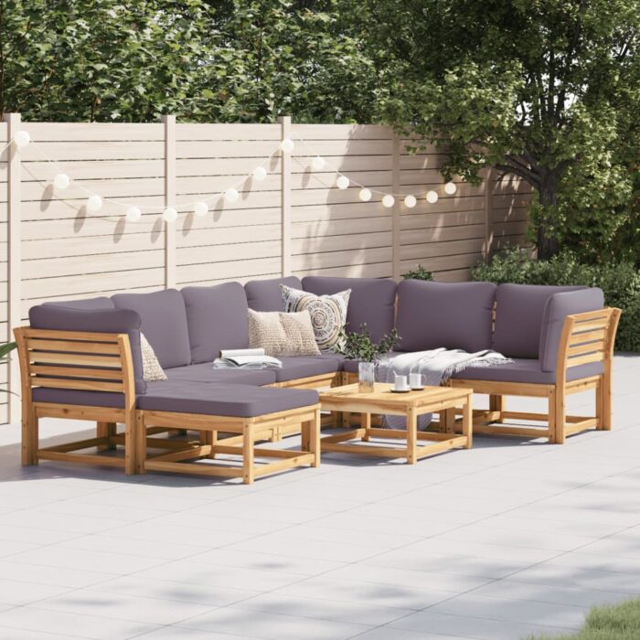 Salon de jardin avec coussins 8 pcs bois massif d'acacia – Image 1