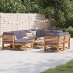 Salon de jardin avec coussins 10 pcs bois massif d'acacia