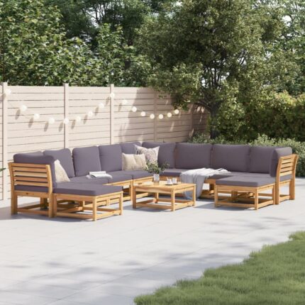 Salon de jardin avec coussins 11 pcs bois massif d'acacia