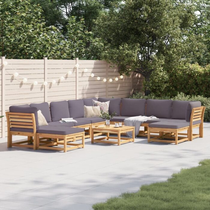 Salon de jardin avec coussins 11 pcs bois massif d'acacia – Image 1