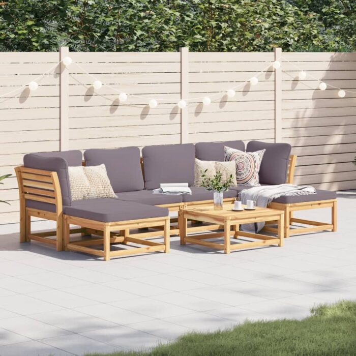 Salon de jardin avec coussins 7 pcs bois massif d'acacia – Image 1