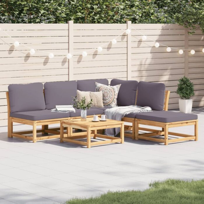 Salon de jardin 6 pcs avec coussins bois d'acacia solide – Image 1