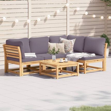 Salon de jardin avec coussins 5 pcs Bois d'acacia solide