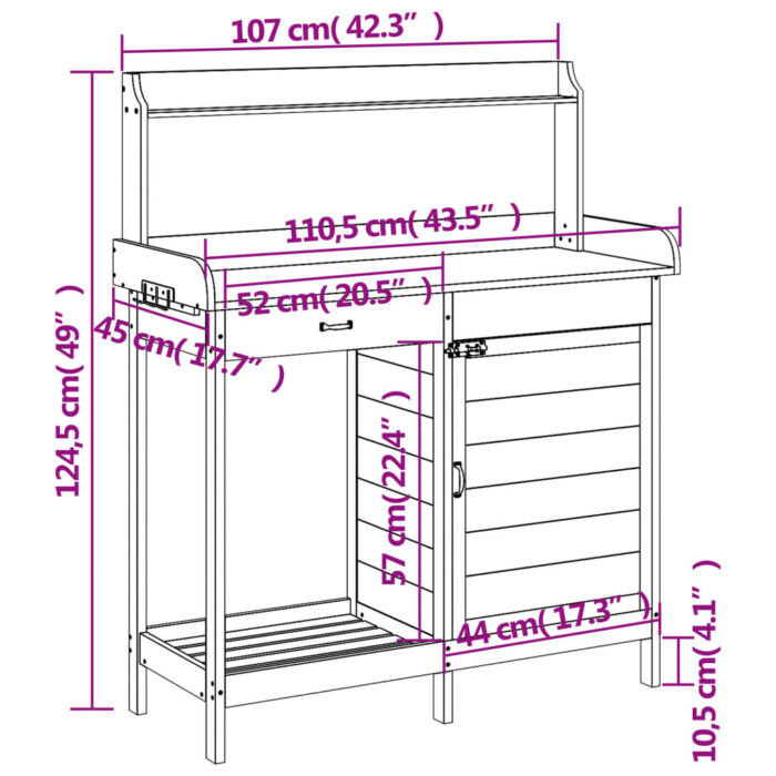 Table de rempotage avec armoire marron bois massif de sapin – Image 10