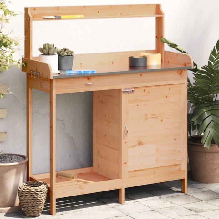 Table de rempotage avec armoire marron bois massif de sapin – Image 1