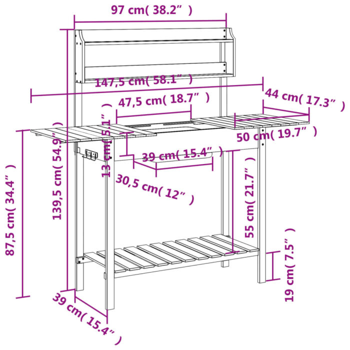 Table de rempotage avec évier marron bois massif de sapin – Image 10