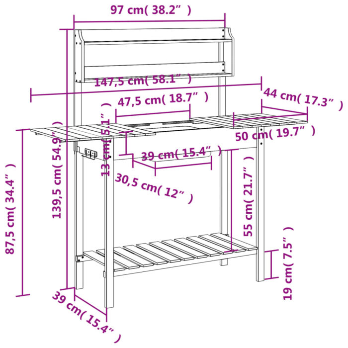 Table de rempotage avec évier gris bois massif de de sapin – Image 10