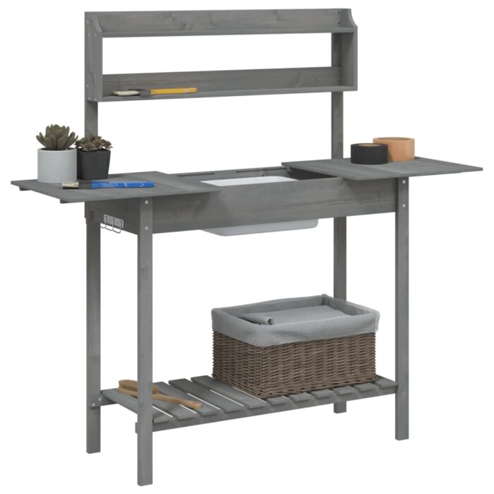 Table de rempotage avec évier gris bois massif de de sapin – Image 3