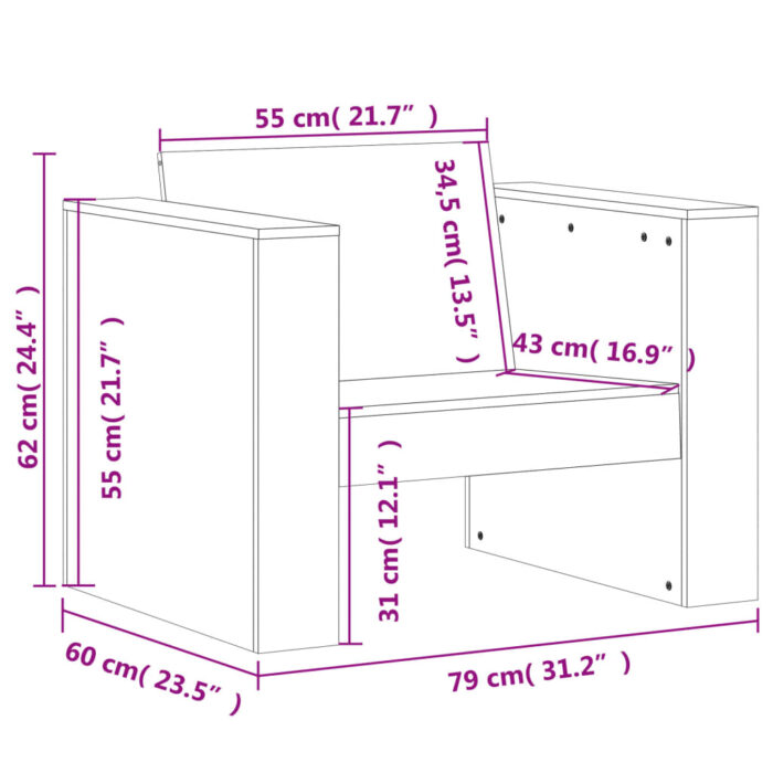 Canapé de jardin 79x60x62 cm bois de pin massif – Image 7