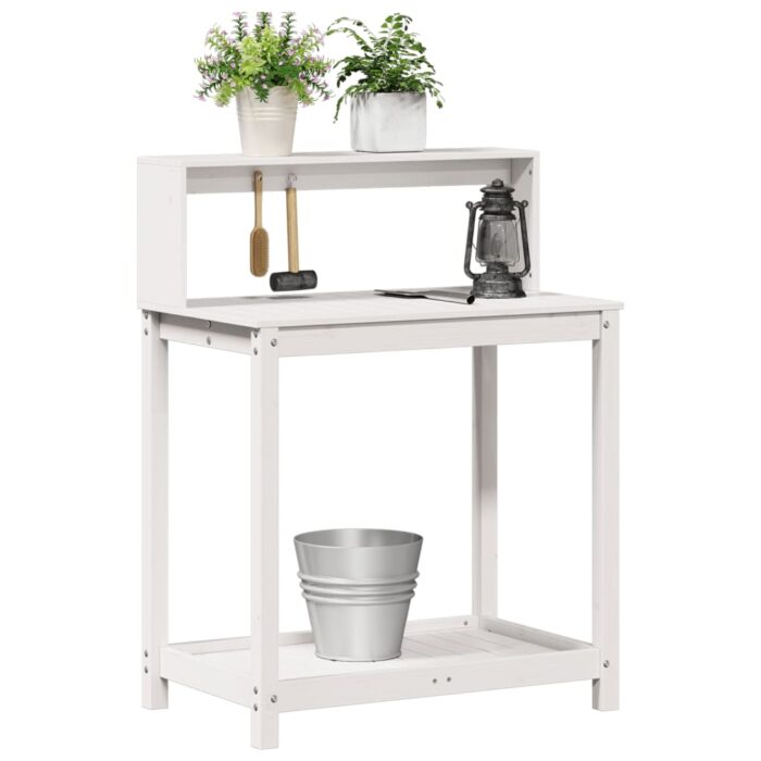 Table de rempotage avec étagères blanc bois massif de pin – Image 2