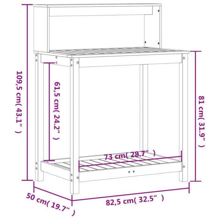 Table de rempotage avec étagères blanc bois massif de pin – Image 8
