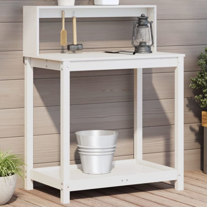 Table de rempotage avec étagères blanc bois massif de pin – Image 1