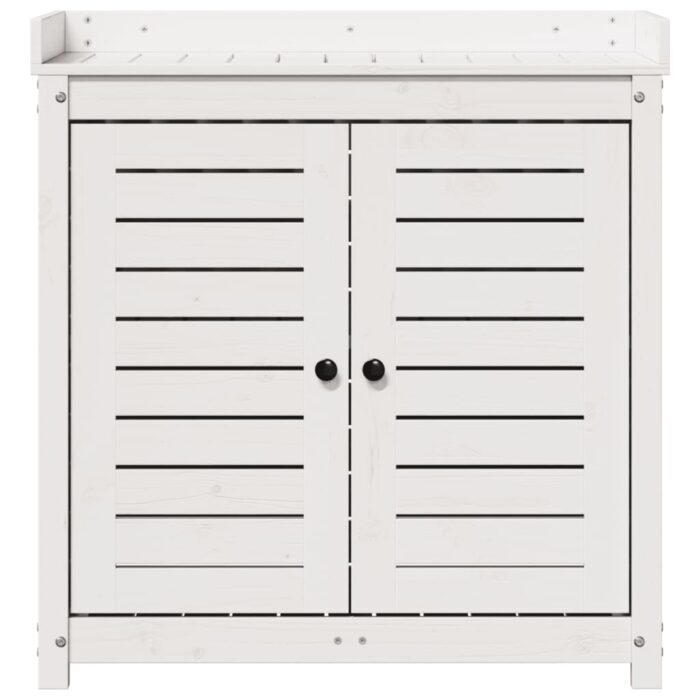 Table de rempotage avec étagères blanc bois massif de pin – Image 3