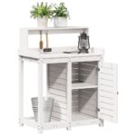 Table de rempotage avec étagères blanc bois massif de pin – Image 2