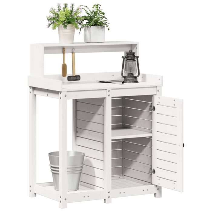 Table de rempotage avec étagères blanc bois massif de pin – Image 2