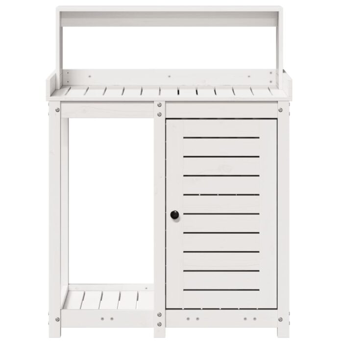 Table de rempotage avec étagères blanc bois massif de pin – Image 3