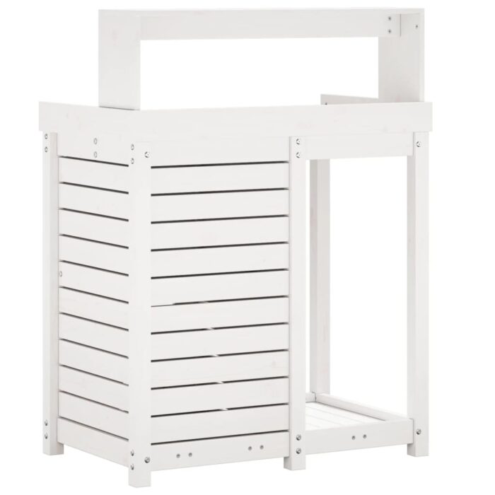 Table de rempotage avec étagères blanc bois massif de pin – Image 5