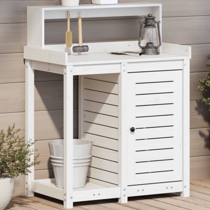 Table de rempotage avec étagères blanc bois massif de pin – Image 1