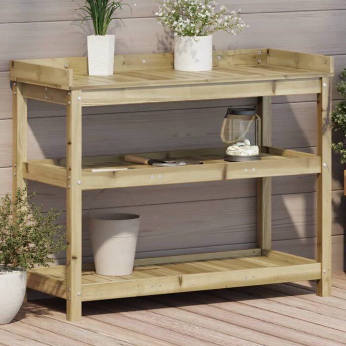 Table de rempotage avec étagères 108x45x86,5 cm bois massif pin – Image 1