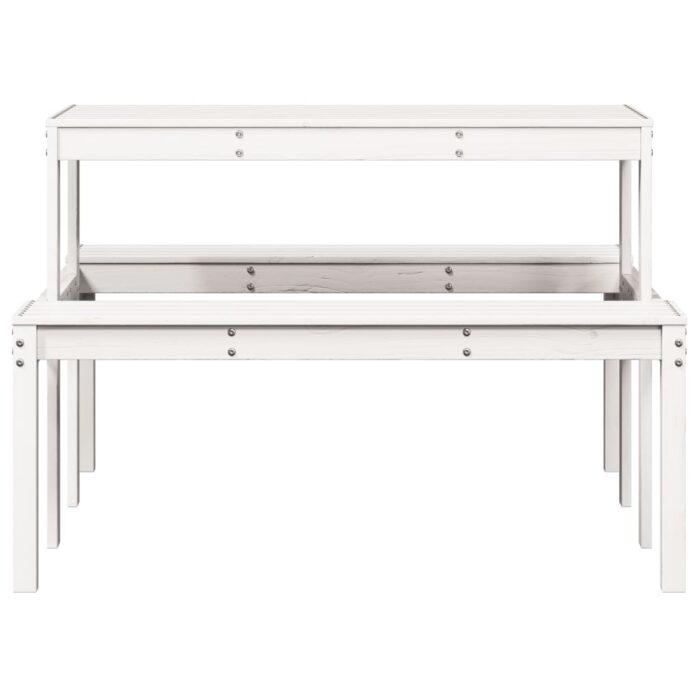 Table de pique-nique blanc 110x134x75 cm bois massif de pin – Image 2