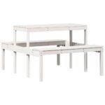 Table de pique-nique blanc 110x134x75 cm bois massif de pin – Image 4